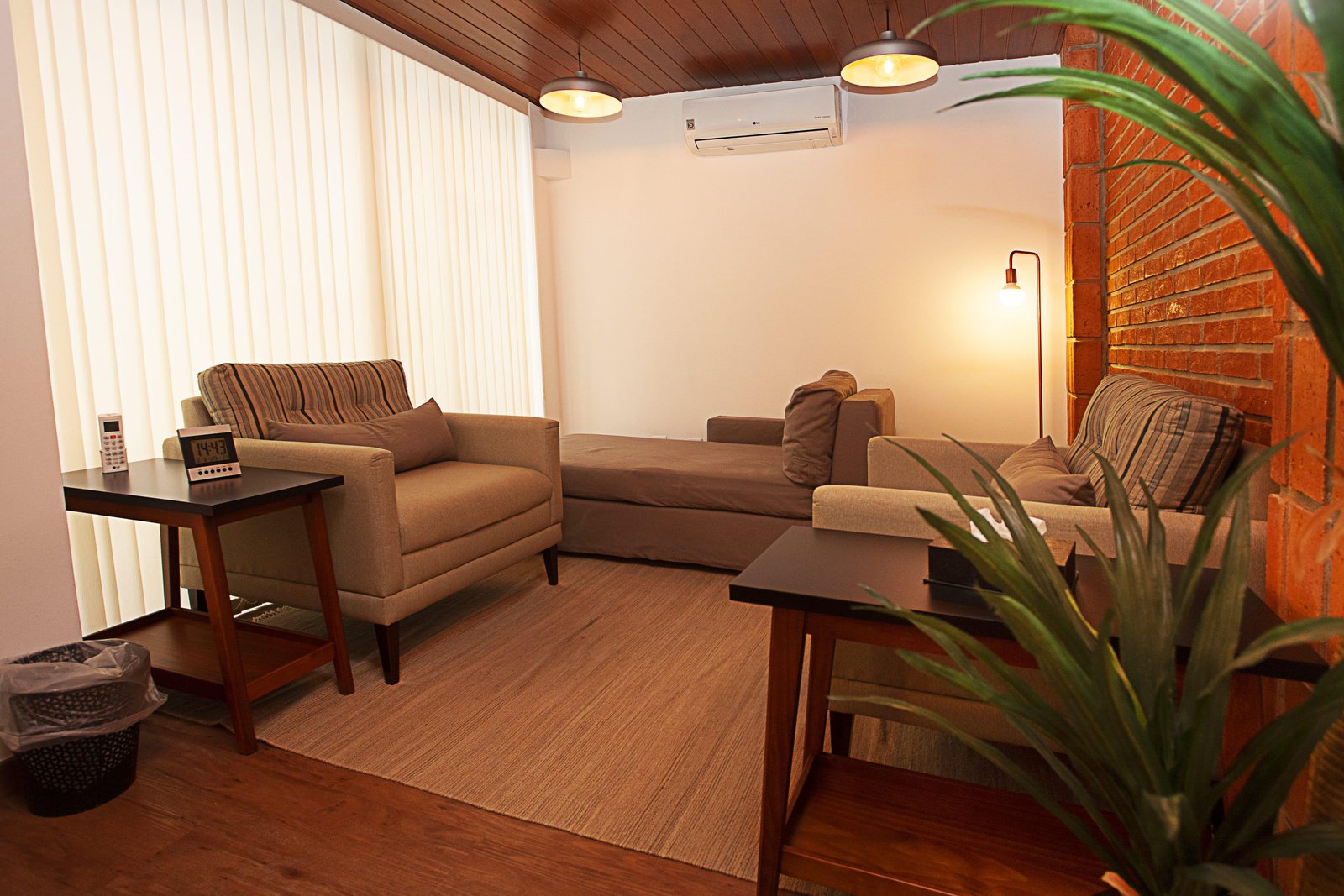 Sala de atendimento do consultório da Dra. Diandra Cavalcante, com poltrona, sofá e iluminação natural